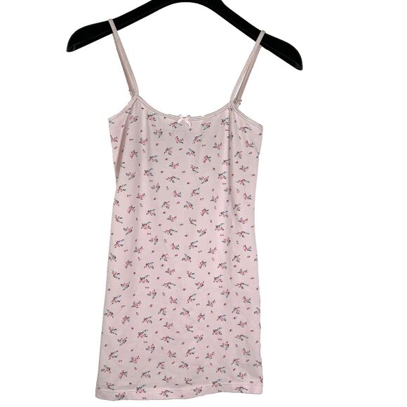 Frankies Bikinis Gwen Cotton Mini Slip Dress Floral Pink XS Bodycon - Picture 2 of 9